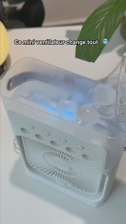 Ventilateur Rafraîchisseur d'Air 3-en-1 — Climatiseur Portable avec Lumière LED