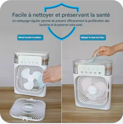 Ventilateur Rafraîchisseur d'Air 3-en-1 — Climatiseur Portable avec Lumière LED
