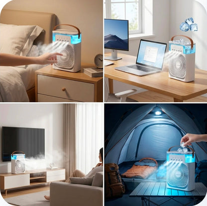 Ventilateur Rafraîchisseur d'Air 3-en-1 — Climatiseur Portable avec Lumière LED